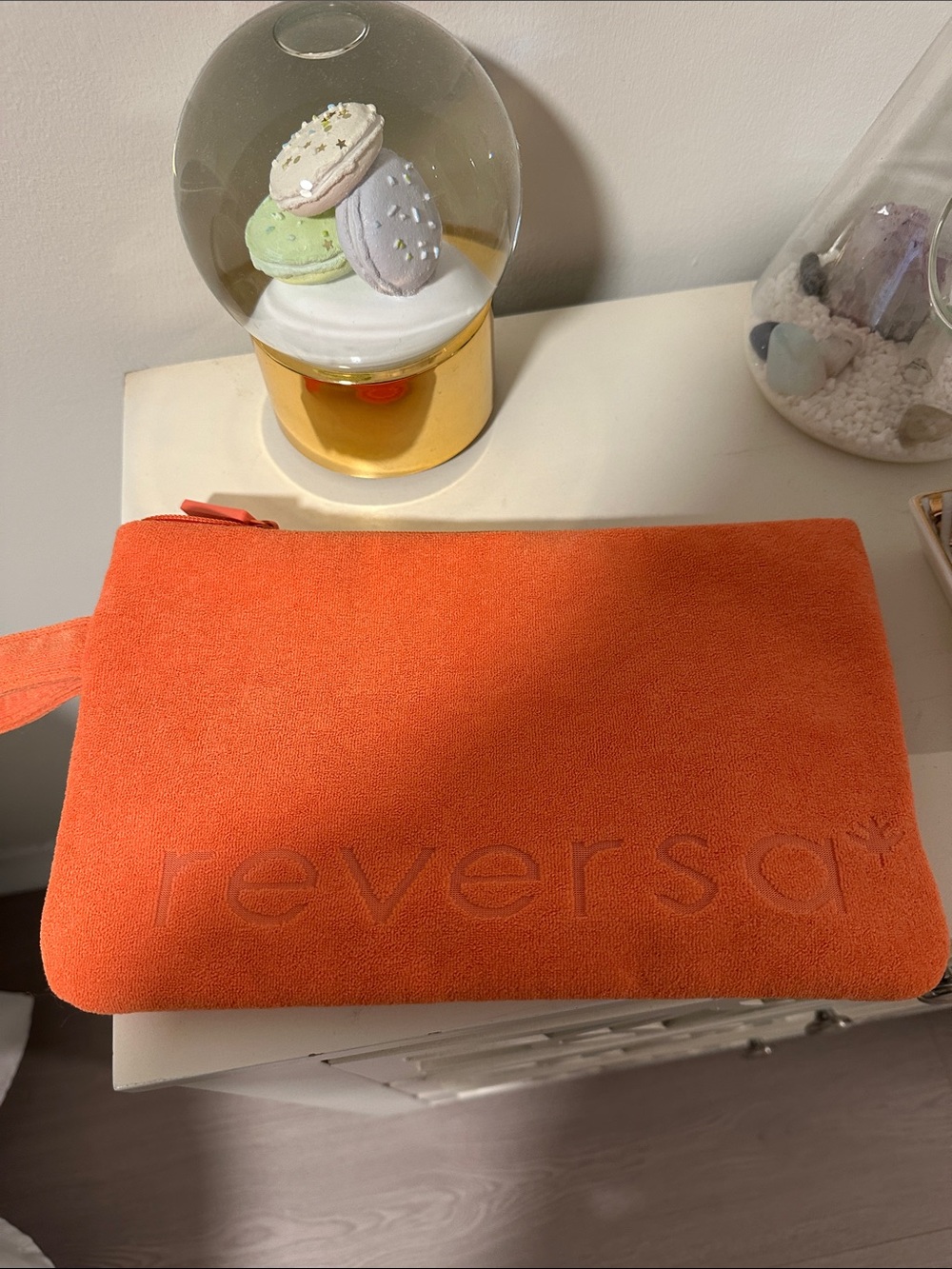 Reverse Orange Suede Wristlet Cosmetic Pouch